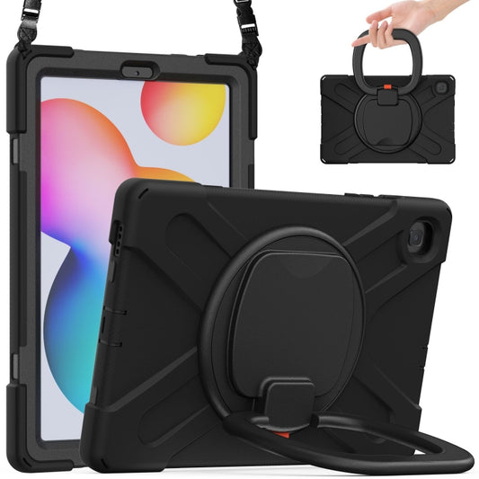 For Samsung Galaxy Tab S6 Lite P610 Silicone + PC Protective Case with Holder & Shoulder Strap(Black) by buy2fix