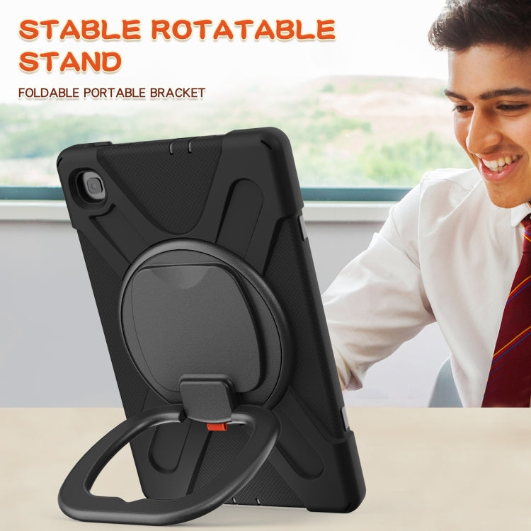 For Samsung Galaxy Tab S6 Lite P610 Silicone + PC Protective Case with Holder & Shoulder Strap(Black) by buy2fix