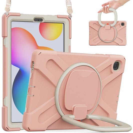 For Samsung Galaxy Tab S6 Lite P610 Silicone + PC Protective Case with Holder & Shoulder Strap(Rose Gold) by buy2fix