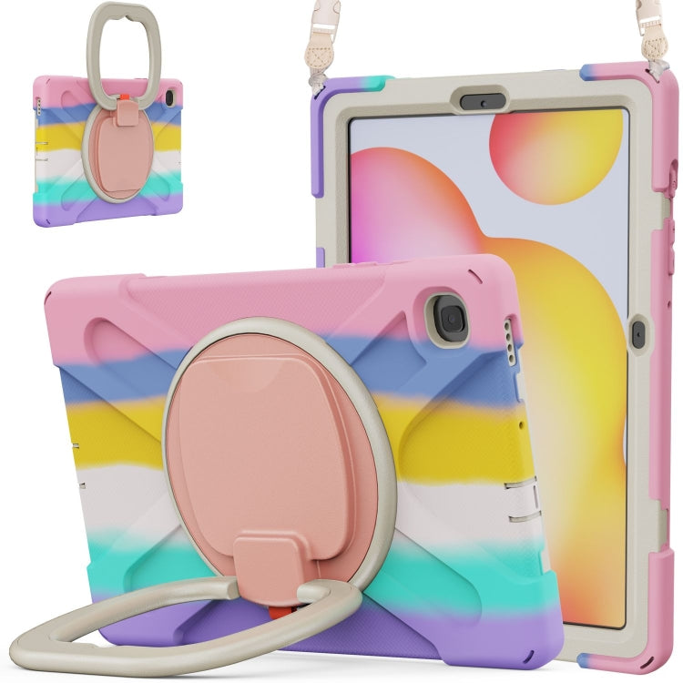 For Samsung Galaxy Tab S6 Lite P610 Silicone + PC Protective Case with Holder & Shoulder Strap(Colorful Pink) - Tab S6 Lite P610 / P615 by buy2fix | Online Shopping UK | buy2fix