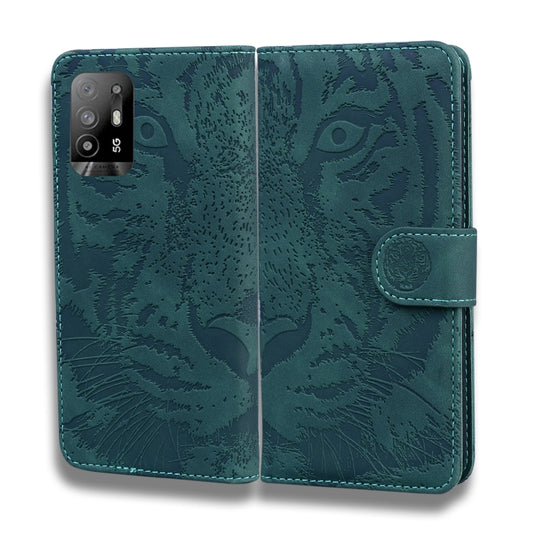 For OPPO A94 5G / F19 Pro Plus 5G Tiger Embossing Pattern Horizontal Flip Leather Case with Holder & Card Slots & Wallet(Green) by buy2fix