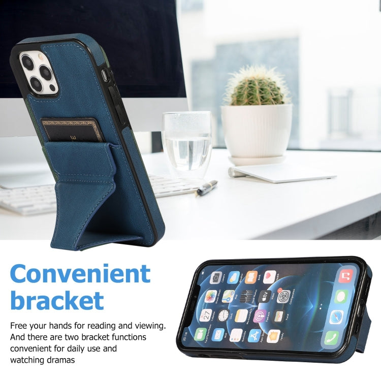 For iPhone 12 / 12 Pro Ultra-thin Shockproof Protective Case with Holder & Metal Magnetic Function(Blue) - iPhone 12 / 12 Pro Cases by buy2fix | Online Shopping UK | buy2fix