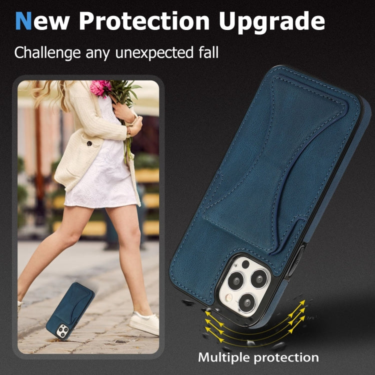 For iPhone 12 / 12 Pro Ultra-thin Shockproof Protective Case with Holder & Metal Magnetic Function(Blue) - iPhone 12 / 12 Pro Cases by buy2fix | Online Shopping UK | buy2fix
