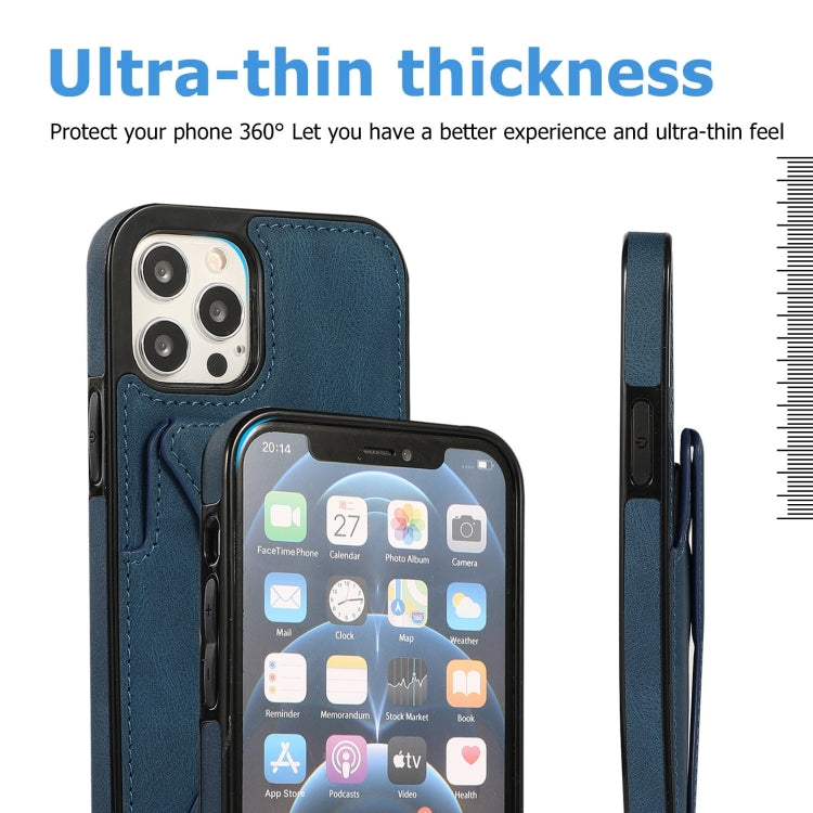 For iPhone 12 / 12 Pro Ultra-thin Shockproof Protective Case with Holder & Metal Magnetic Function(Blue) - iPhone 12 / 12 Pro Cases by buy2fix | Online Shopping UK | buy2fix