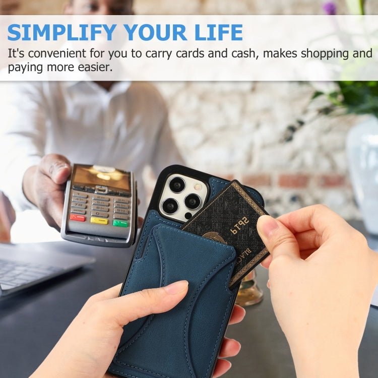 For iPhone 12 / 12 Pro Ultra-thin Shockproof Protective Case with Holder & Metal Magnetic Function(Blue) - iPhone 12 / 12 Pro Cases by buy2fix | Online Shopping UK | buy2fix