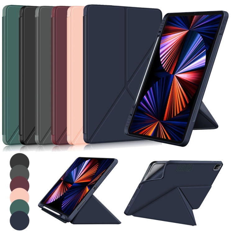 For iPad Pro 12.9 2022 / 2021 Multi-folding Horizontal Flip PU Leather Shockproof Tablet Case with Holder & Sleep / Wake-up Function (Dark Blue) by buy2fix