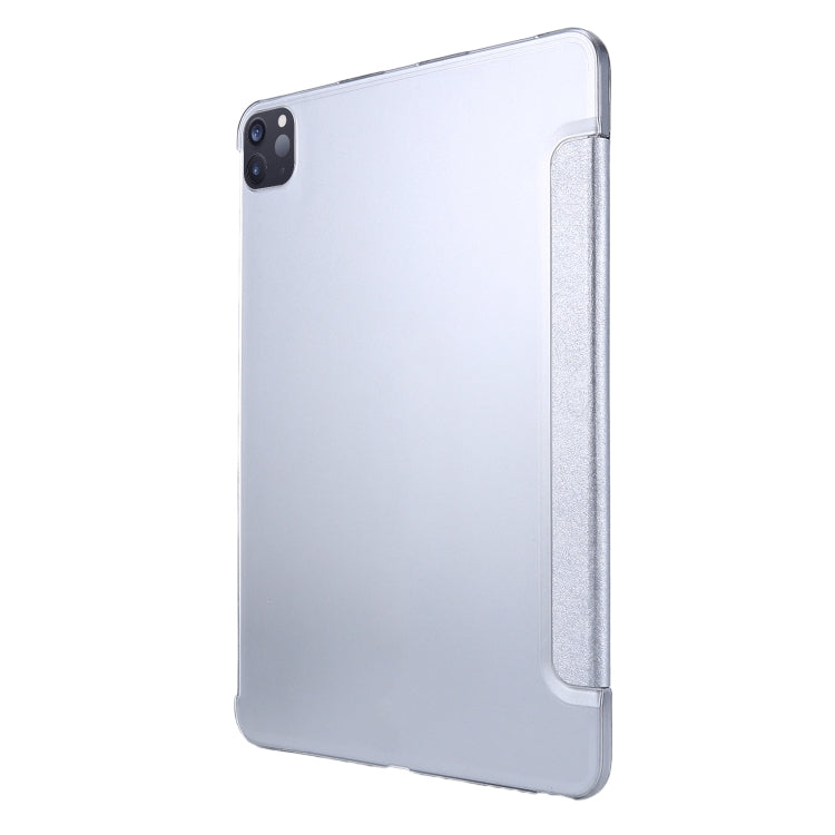 For iPad Air 13 2025 / 2024 / iPad Pro 12.9 2022 / 2021 Silk Texture Three-fold Horizontal Flip Leather Tablet Case with Holder & Pen Slot(Silver) - iPad Pro 12.9 (2022/2021) Cases by buy2fix | Online Shopping UK | buy2fix