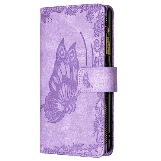 For Xiaomi Redmi 9A Flying Butterfly Embossing Pattern Zipper Horizontal Flip Leather Case with Holder & Card Slots & Wallet(Purple) by buy2fix