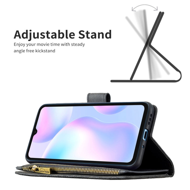 For Xiaomi Redmi 9A Flying Butterfly Embossing Pattern Zipper Horizontal Flip Leather Case with Holder & Card Slots & Wallet(Black) - Xiaomi Cases by buy2fix | Online Shopping UK | buy2fix