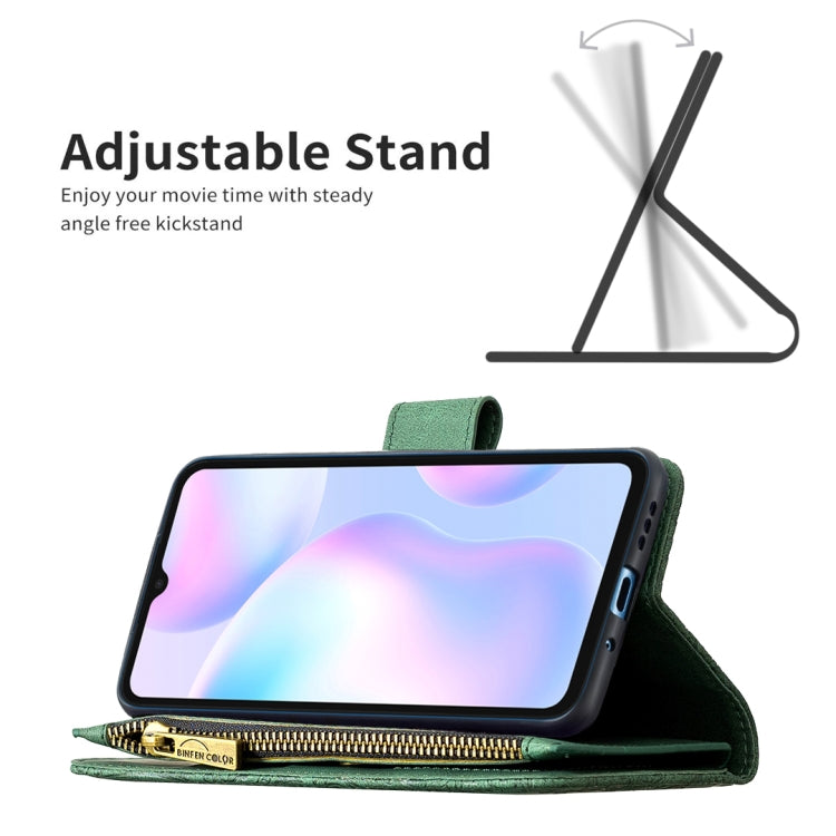 For Xiaomi Redmi 9A Flying Butterfly Embossing Pattern Zipper Horizontal Flip Leather Case with Holder & Card Slots & Wallet(Green) - Xiaomi Cases by buy2fix | Online Shopping UK | buy2fix