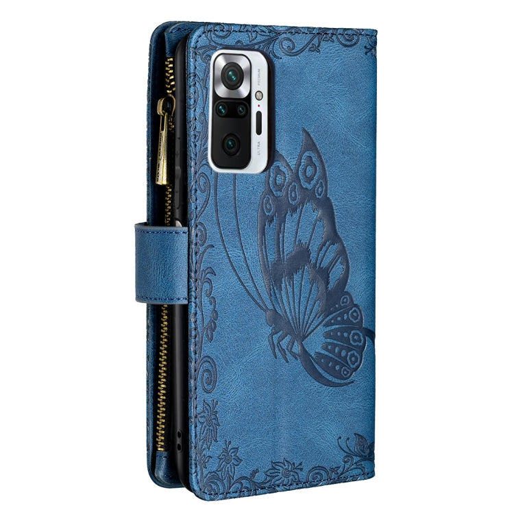 For Xiaomi Redmi Note 10 Pro Flying Butterfly Embossing Pattern Zipper Horizontal Flip Leather Case with Holder & Card Slots & Wallet(Blue) - Xiaomi Cases by buy2fix | Online Shopping UK | buy2fix