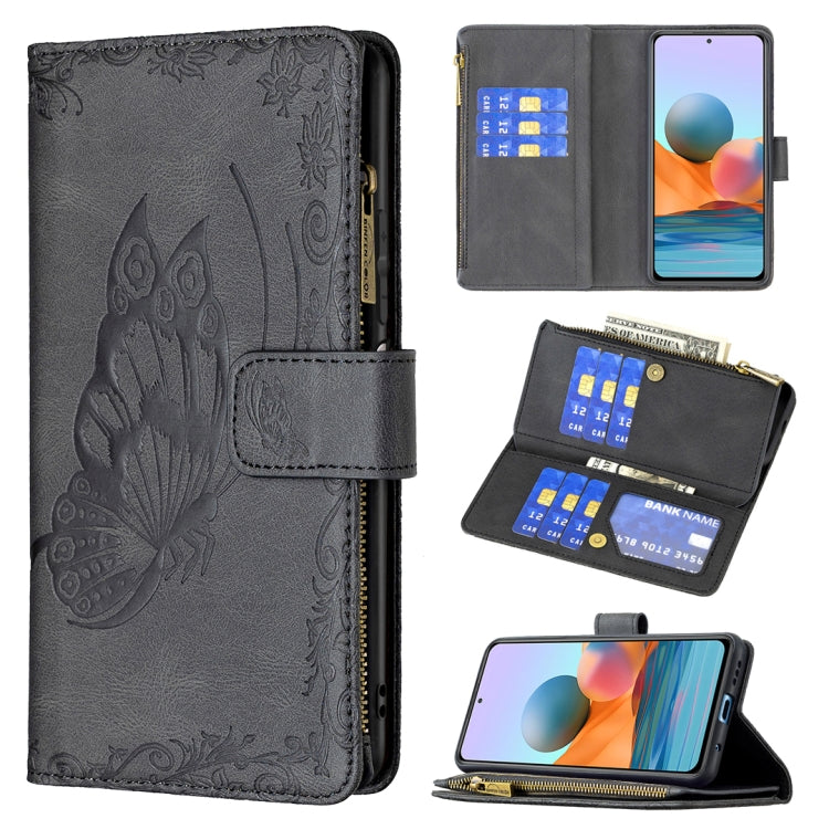 For Xiaomi Redmi Note 10 Pro Flying Butterfly Embossing Pattern Zipper Horizontal Flip Leather Case with Holder & Card Slots & Wallet(Black) - Xiaomi Cases by buy2fix | Online Shopping UK | buy2fix