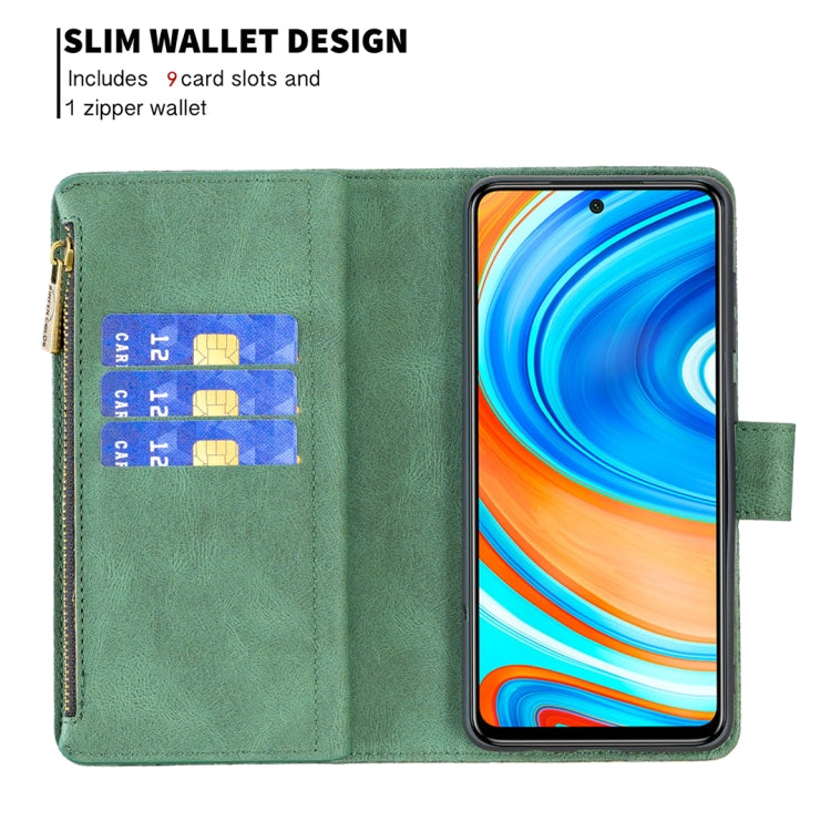For Xiaomi Redmi Note 9 Pro Max Flying Butterfly Embossing Pattern Zipper Horizontal Flip Leather Case with Holder & Card Slots & Wallet(Green) - Xiaomi Cases by buy2fix | Online Shopping UK | buy2fix