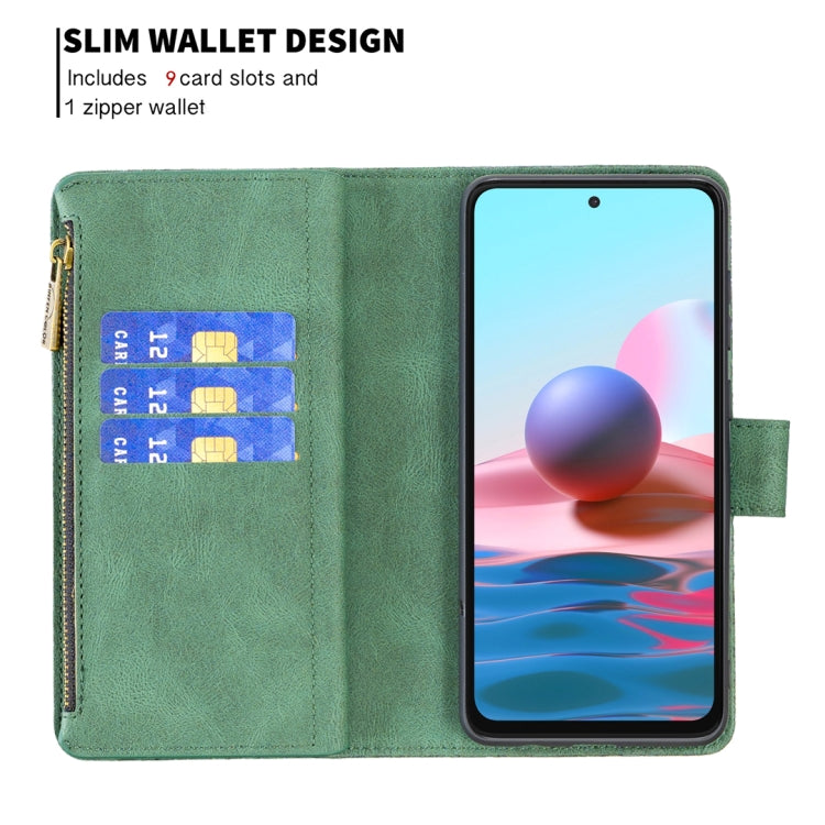 For Xiaomi Redmi Note 10 4G Flying Butterfly Embossing Pattern Zipper Horizontal Flip Leather Case with Holder & Card Slots & Wallet(Green) - Xiaomi Cases by buy2fix | Online Shopping UK | buy2fix