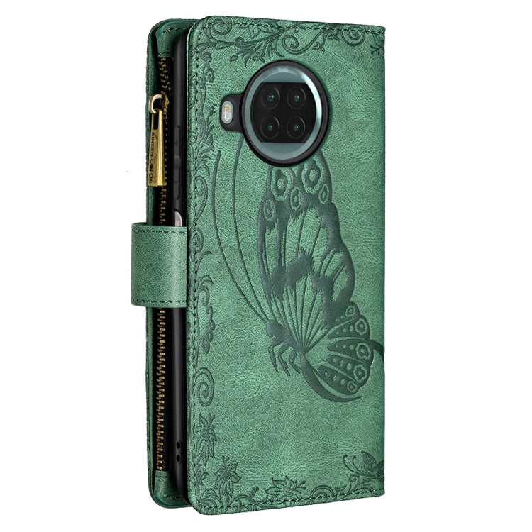 For Xiaomi Mi 10T Lite 5G Flying Butterfly Embossing Pattern Zipper Horizontal Flip Leather Case with Holder & Card Slots & Wallet(Green) - Xiaomi Cases by buy2fix | Online Shopping UK | buy2fix