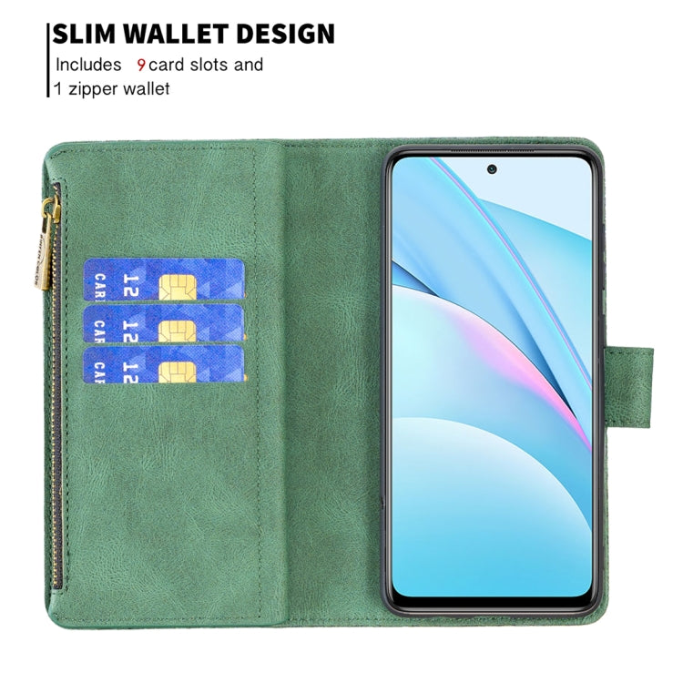 For Xiaomi Mi 10T Lite 5G Flying Butterfly Embossing Pattern Zipper Horizontal Flip Leather Case with Holder & Card Slots & Wallet(Green) - Xiaomi Cases by buy2fix | Online Shopping UK | buy2fix