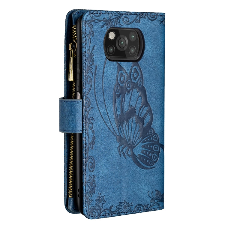 For Xiaomi Poco X3 Flying Butterfly Embossing Pattern Zipper Horizontal Flip Leather Case with Holder & Card Slots & Wallet(Blue) - Xiaomi Cases by buy2fix | Online Shopping UK | buy2fix