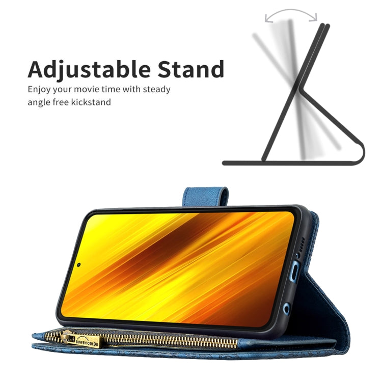 For Xiaomi Poco X3 Flying Butterfly Embossing Pattern Zipper Horizontal Flip Leather Case with Holder & Card Slots & Wallet(Blue) - Xiaomi Cases by buy2fix | Online Shopping UK | buy2fix