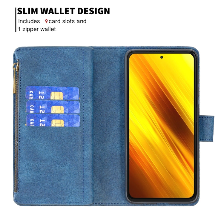 For Xiaomi Poco X3 Flying Butterfly Embossing Pattern Zipper Horizontal Flip Leather Case with Holder & Card Slots & Wallet(Blue) - Xiaomi Cases by buy2fix | Online Shopping UK | buy2fix