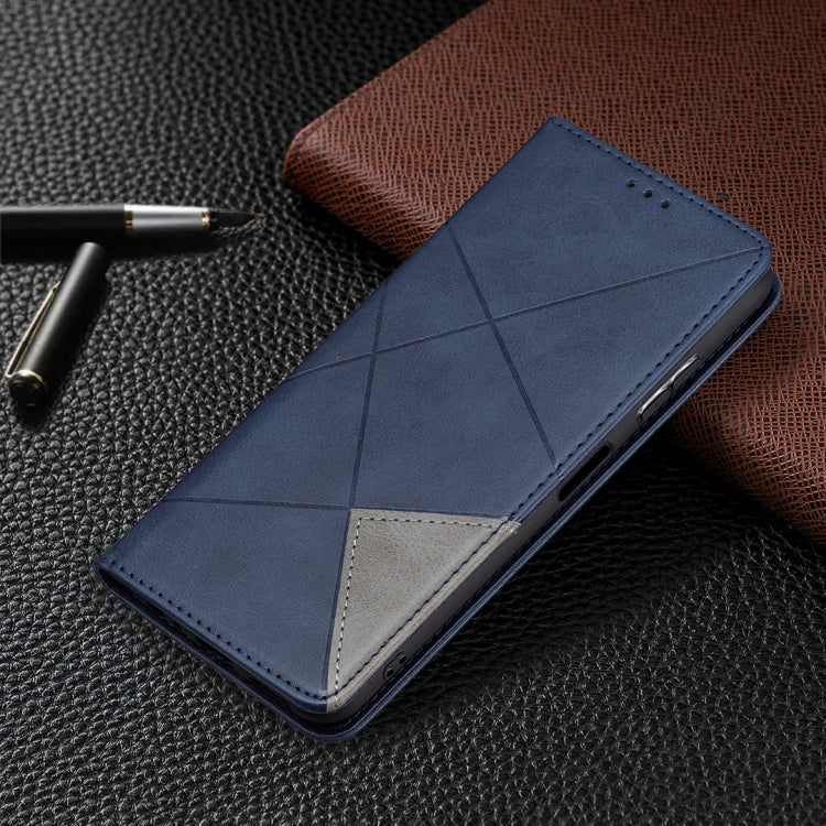 For Samsung Galaxy A22 5G Rhombus Texture Horizontal Flip Magnetic Leather Case with Holder & Card Slots(Blue) by buy2fix