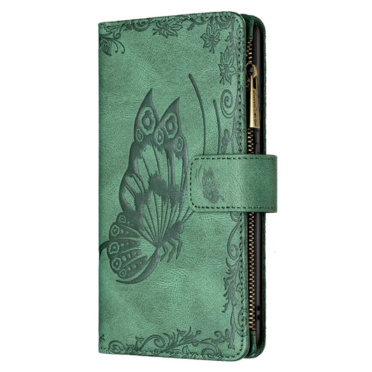 For Samsung Galaxy A02s Flying Butterfly Embossing Pattern Zipper Horizontal Flip Leather Case with Holder & Card Slots & Wallet(Green) by buy2fix