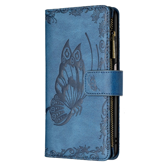 For Samsung Galaxy A12 Flying Butterfly Embossing Pattern Zipper Horizontal Flip Leather Case with Holder & Card Slots & Wallet(Blue) by buy2fix