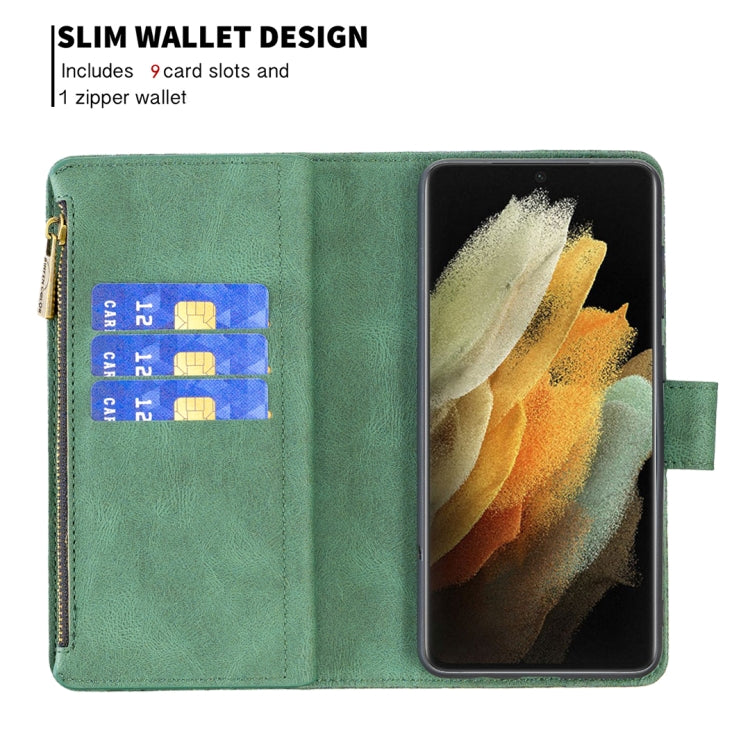 For Samsung Galaxy S21 Ultra 5G Flying Butterfly Embossing Pattern Zipper Horizontal Flip Leather Case with Holder & Card Slots & Wallet(Green) - Galaxy S21 Ultra 5G Cases by buy2fix | Online Shopping UK | buy2fix