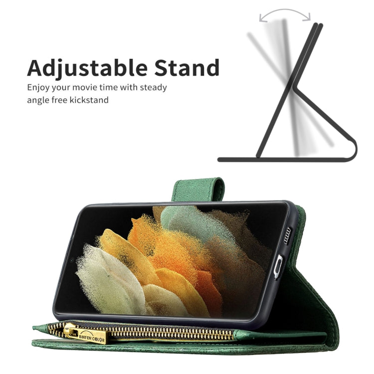 For Samsung Galaxy S21 Ultra 5G Flying Butterfly Embossing Pattern Zipper Horizontal Flip Leather Case with Holder & Card Slots & Wallet(Green) - Galaxy S21 Ultra 5G Cases by buy2fix | Online Shopping UK | buy2fix