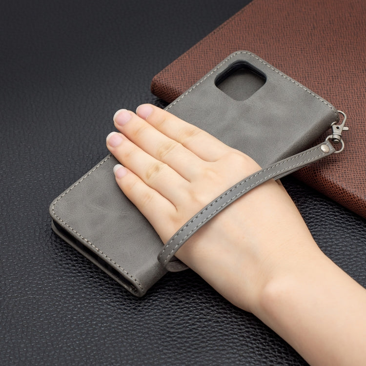 For Samsung Galaxy A22 5G Retro Lambskin Texture Pure Color Horizontal Flip PU Leather Case with Holder & Card Slots & Wallet & Lanyard(Gray) by buy2fix