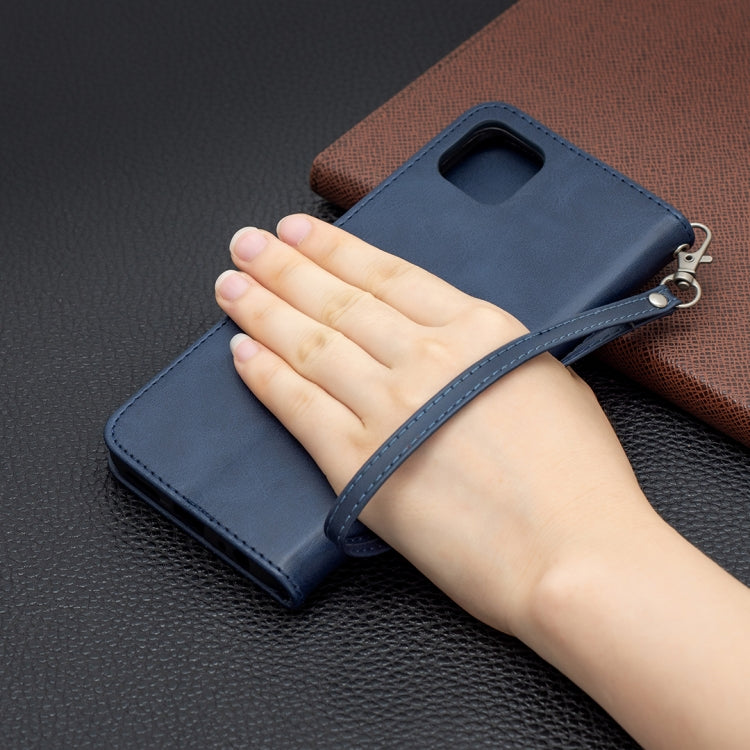 For Samsung Galaxy A22 5G Retro Lambskin Texture Pure Color Horizontal Flip PU Leather Case with Holder & Card Slots & Wallet & Lanyard(Blue) by buy2fix