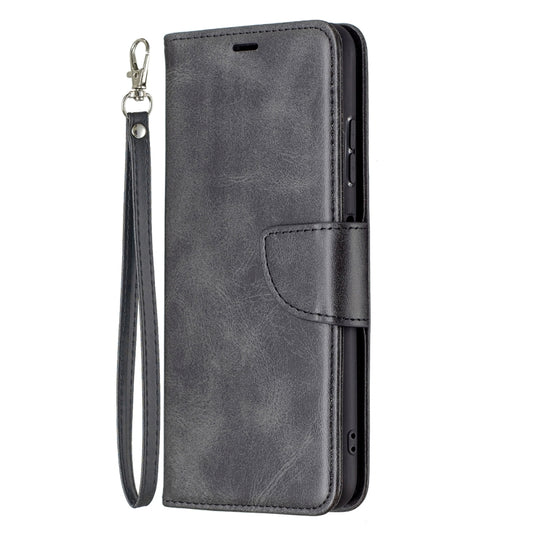 For Samsung Galaxy A22 5G Retro Lambskin Texture Pure Color Horizontal Flip PU Leather Case with Holder & Card Slots & Wallet & Lanyard(Black) by buy2fix