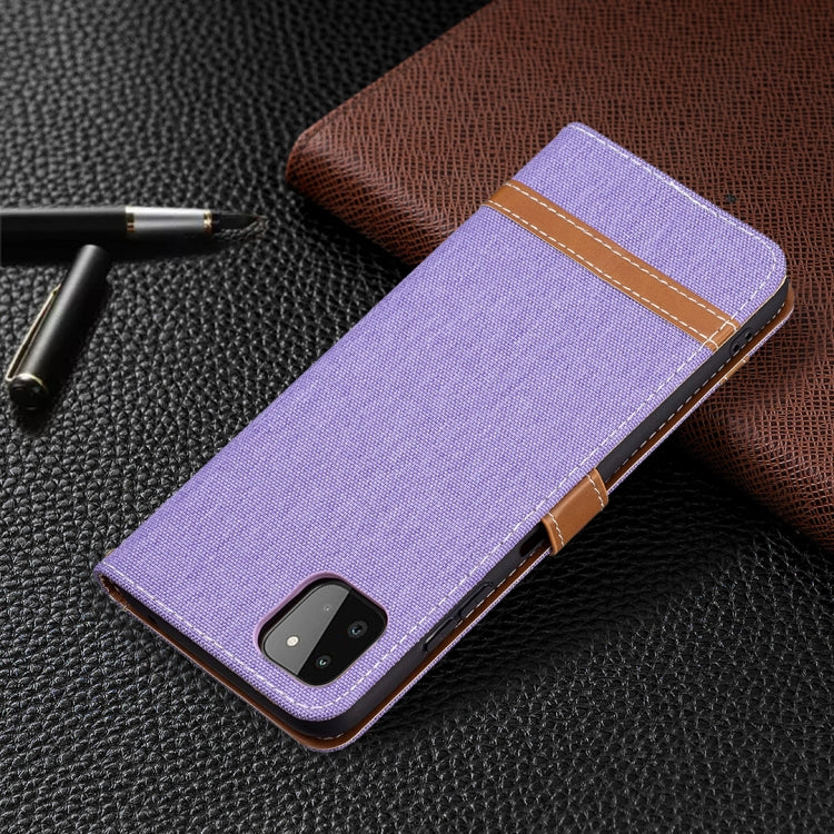 For Samsung Galaxy A22 5G Color Matching Denim Texture Horizontal Flip Leather Case with Holder & Card Slots & Wallet & Lanyard(Purple) by buy2fix