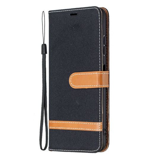 For Samsung Galaxy A22 5G Color Matching Denim Texture Horizontal Flip Leather Case with Holder & Card Slots & Wallet & Lanyard(Black) by buy2fix