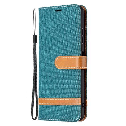 For Samsung Galaxy A22 5G Color Matching Denim Texture Horizontal Flip Leather Case with Holder & Card Slots & Wallet & Lanyard(Green) by buy2fix