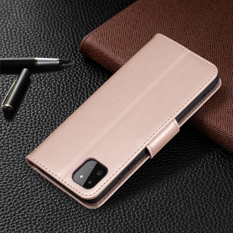 For Samsung Galaxy A22 5G Embossing Two Butterflies Pattern Horizontal Flip PU Leather Case with Holder & Card Slot & Wallet & Lanyard(Rose Gold) by buy2fix