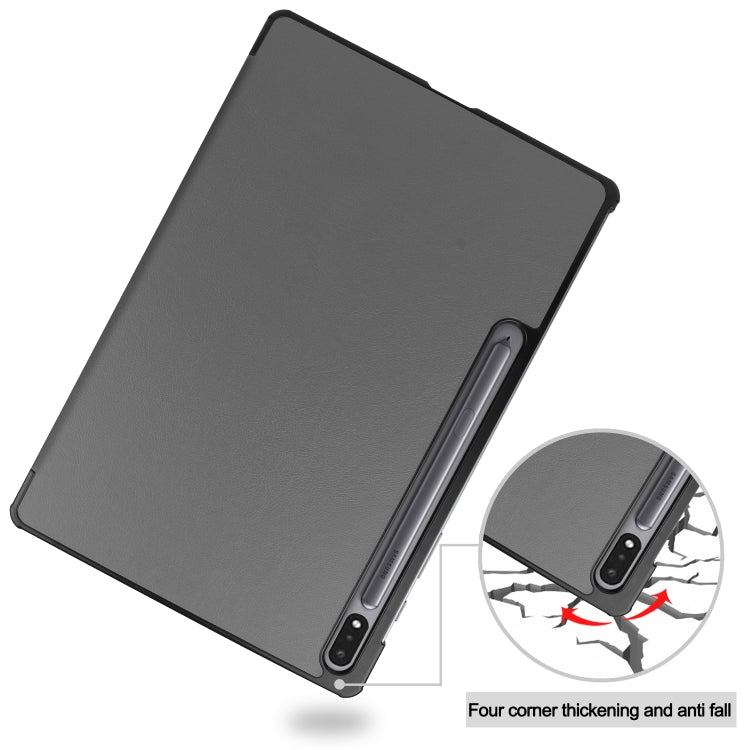 For Samsung Galaxy Tab S7 Lite T730 / T735 / Tab S7 FE T736 Custer Texture Horizontal Flip Leather Case with Three-folding Holder & Sleep / Wake-up Function(Grey) - Other Galaxy Tab PC by buy2fix | Online Shopping UK | buy2fix