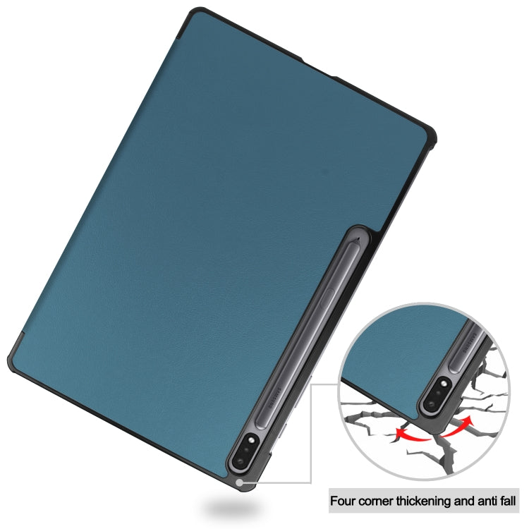 For Samsung Galaxy Tab S7 Lite T730 / T735 / Tab S7 FE T736 Custer Texture Horizontal Flip Leather Case with Three-folding Holder & Sleep / Wake-up Function(Dark Green) - Other Galaxy Tab PC by buy2fix | Online Shopping UK | buy2fix