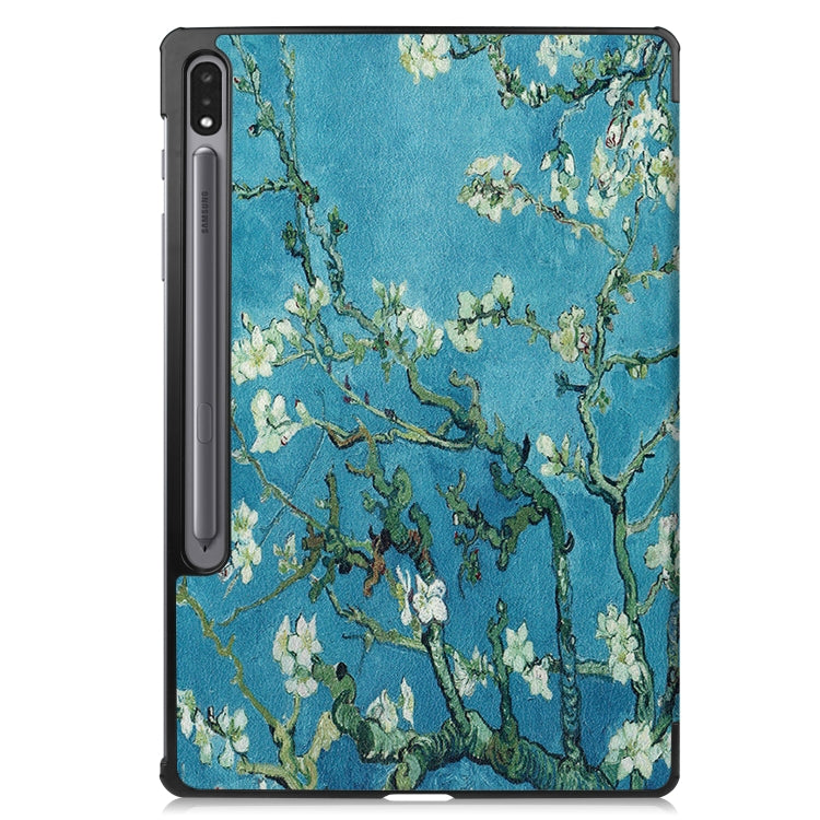 For Samsung Galaxy Tab S7 Lite T730 / T735 / Tab S7 FE T736 Custer Painted PU Leather Case with Sleep / Wake-up Function & 3-Fold Holder(Apricot Blossom) - Other Galaxy Tab PC by buy2fix | Online Shopping UK | buy2fix
