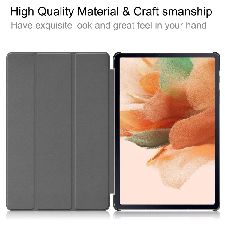 For Samsung Galaxy Tab S7 Lite T730 / T735 / Tab S7 FE T736 Custer Painted PU Leather Case with Sleep / Wake-up Function & 3-Fold Holder(Apricot Blossom) - Other Galaxy Tab PC by buy2fix | Online Shopping UK | buy2fix
