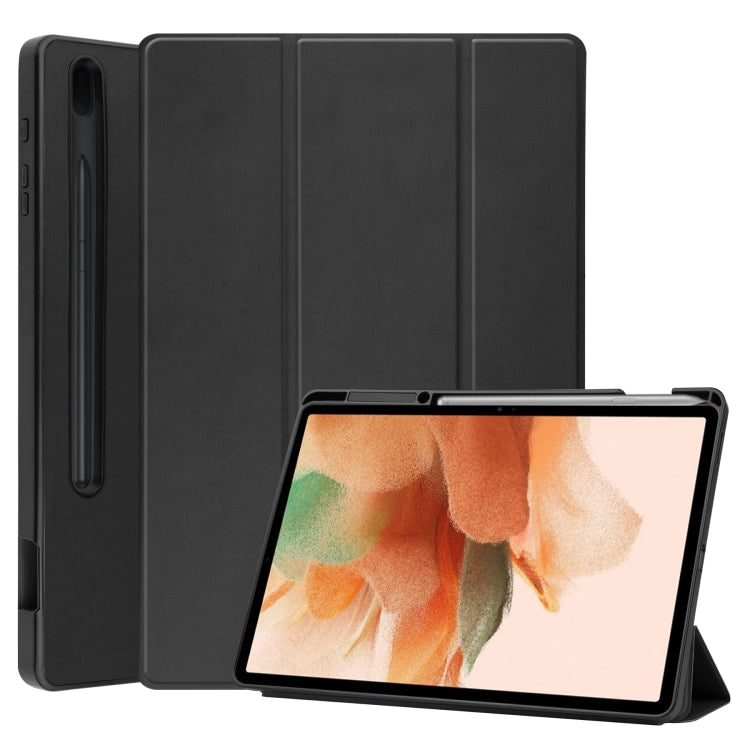 For Samsung Galaxy Tab S7 Lite T730 / T735 / Tab S7 FE T736 Custer Pattern Pure Color TPU Smart Tablet Holster with Sleep Function & 3-Fold Holder & Pen Slot(Black) - Other Galaxy Tab PC by buy2fix | Online Shopping UK | buy2fix