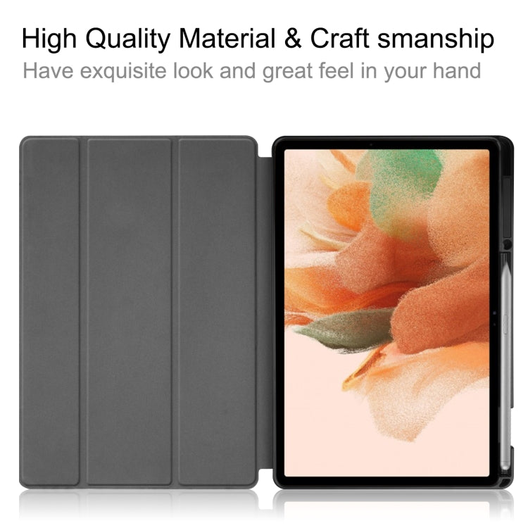 For Samsung Galaxy Tab S7 Lite T730 / T735 / Tab S7 FE T736 Custer Pattern Pure Color TPU Smart Tablet Holster with Sleep Function & 3-Fold Holder & Pen Slot(Black) - Other Galaxy Tab PC by buy2fix | Online Shopping UK | buy2fix