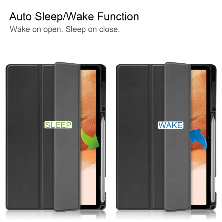 For Samsung Galaxy Tab S7 Lite T730 / T735 / Tab S7 FE T736 Custer Pattern Pure Color TPU Smart Tablet Holster with Sleep Function & 3-Fold Holder & Pen Slot(Black) - Other Galaxy Tab PC by buy2fix | Online Shopping UK | buy2fix
