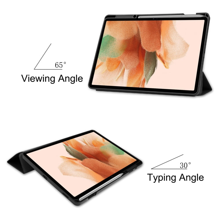 For Samsung Galaxy Tab S7 Lite T730 / T735 / Tab S7 FE T736 Custer Pattern Pure Color TPU Smart Tablet Holster with Sleep Function & 3-Fold Holder & Pen Slot(Black) - Other Galaxy Tab PC by buy2fix | Online Shopping UK | buy2fix