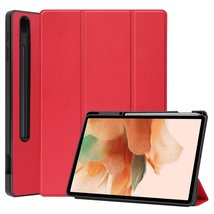 For Samsung Galaxy Tab S7 Lite T730 / T735 / Tab S7 FE T736 Custer Pattern Pure Color TPU Smart Tablet Holster with Sleep Function & 3-Fold Holder & Pen Slot(Red) - Other Galaxy Tab PC by buy2fix | Online Shopping UK | buy2fix