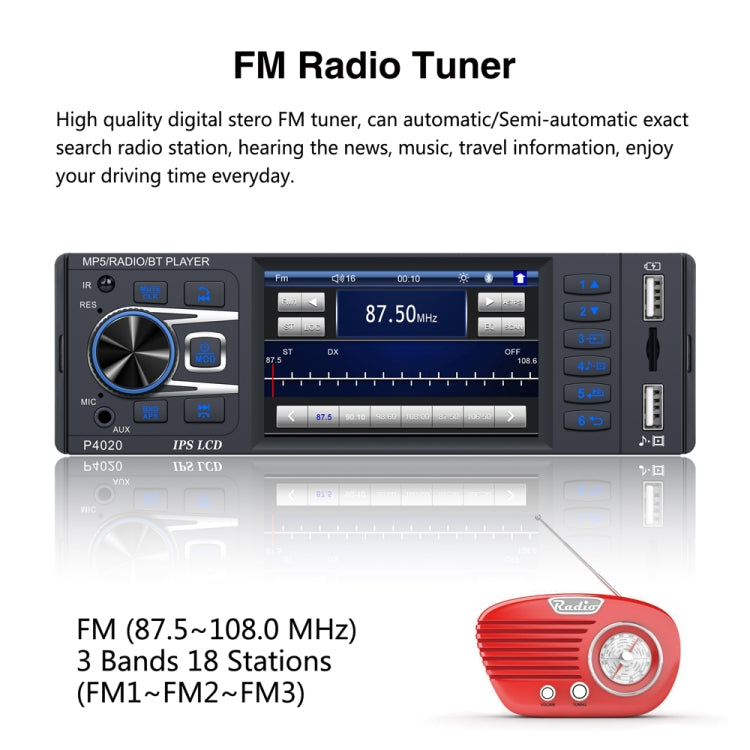 P4020 3.8 inch Universal Car Radio Receiver MP5 Player, Support FM & Bluetooth & TF Card with Remote Control - Car MP3 & MP4 & MP5 by buy2fix | Online Shopping UK | buy2fix