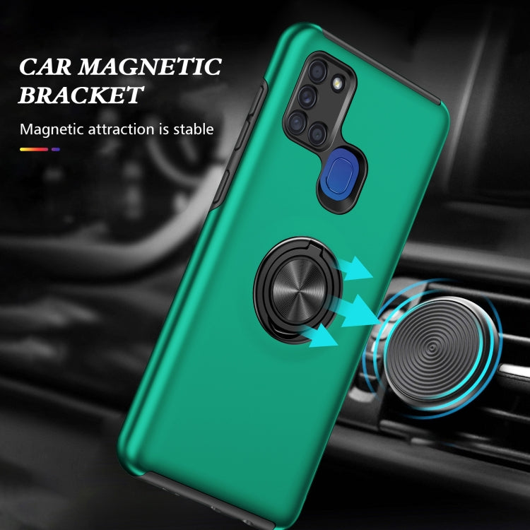 For Samsung Galaxy A21s PC + TPU Shockproof Magnetic Protective Case with Invisible Ring Holder(Dark Green) by buy2fix
