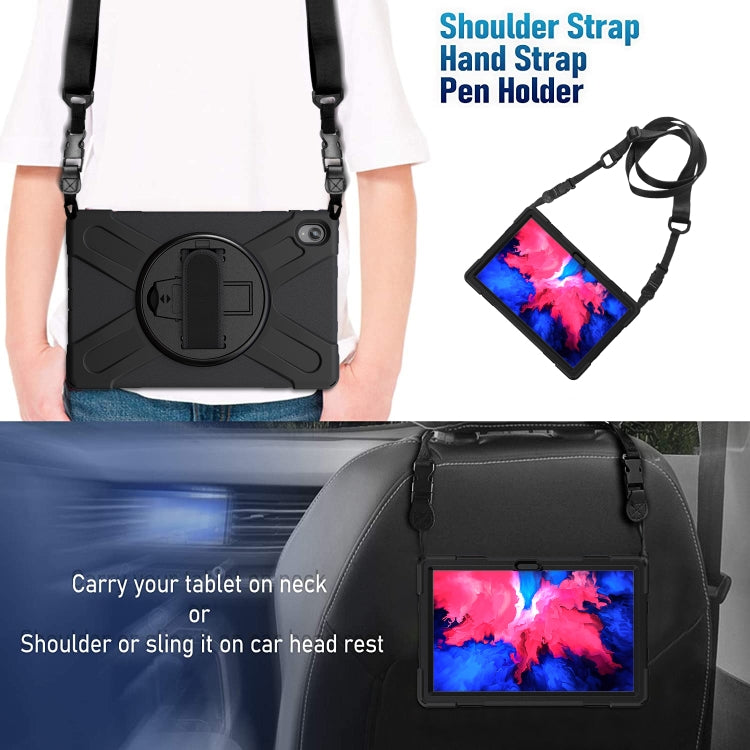 For Lenovo XiaoXin Pad 11 / Pad 11 Plus 2021 / Pad 2022 TB-J606F/J607F/J616F Shockproof Colorful Silicone + PC Protective Case with Holder & Hand Strap & Shoulder Strap(Black) by buy2fix