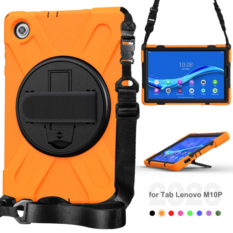 For Lenovo Tab M10 Plus TB-X606F Shockproof Colorful Silicone + PC Protective Case with Holder & Hand Strap & Shoulder Strap(Orange) - Lenovo by buy2fix | Online Shopping UK | buy2fix