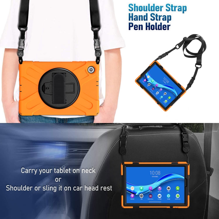 For Lenovo Tab M10 Plus TB-X606F Shockproof Colorful Silicone + PC Protective Case with Holder & Hand Strap & Shoulder Strap(Orange) - Lenovo by buy2fix | Online Shopping UK | buy2fix