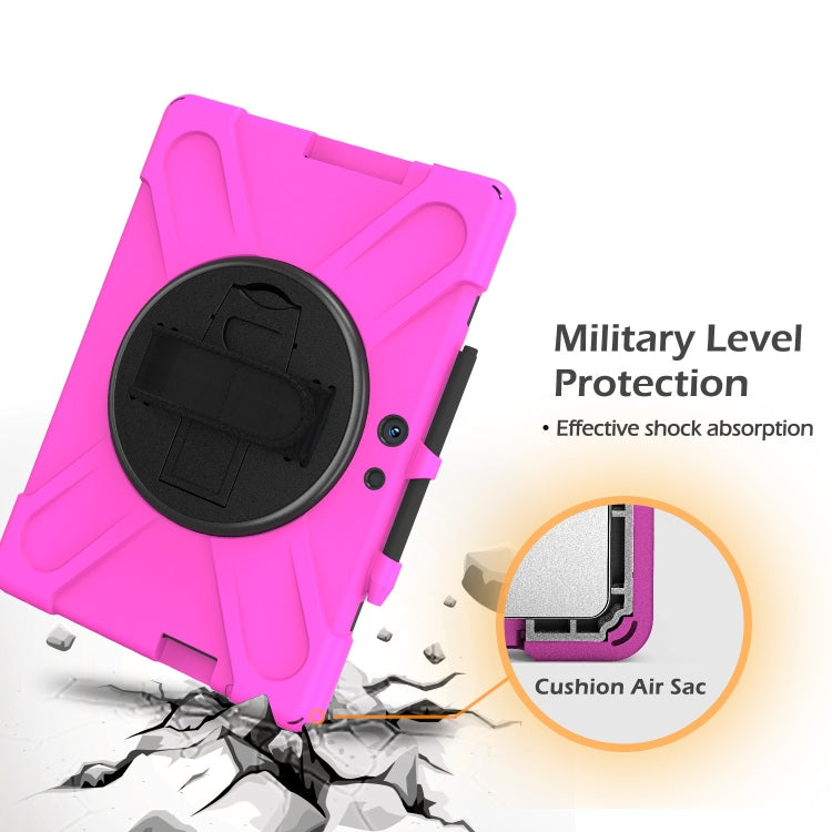 For Microsoft Surface Pro X / Pro X 2021 Shockproof Colorful Silicone + PC Protective Case with Holder & Hand Strap & Shoulder Strap & Pen Slot(Rose Red) by buy2fix